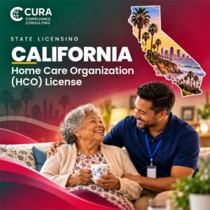 California home care organization (HCO) license support: caregiver with a smiling senior woman at home