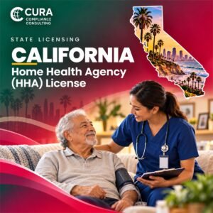 California home health agency license support: nurse checking an older man's blood pressure at home