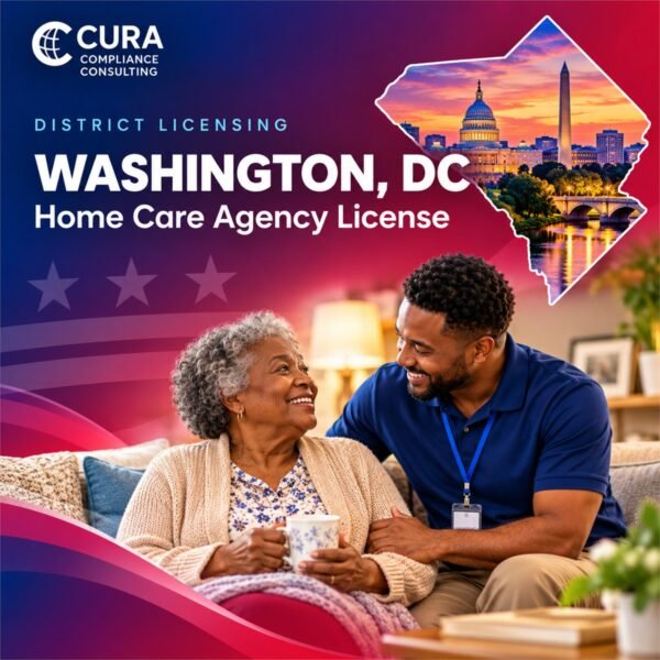 DC home care agency license support: caregiver with a smiling senior woman in Washington, DC