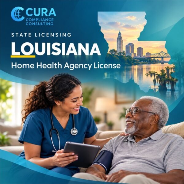 Louisiana home health agency license support: nurse checking an older man's blood pressure at home
