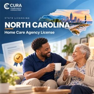North Carolina home care agency license support: caregiver sharing coffee with a senior woman