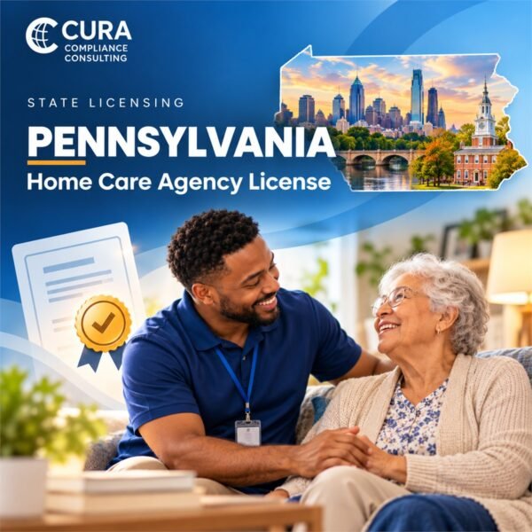 Pennsylvania home care agency license support: caregiver with a smiling senior woman at home