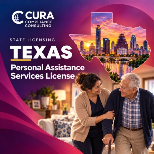 Texas personal assistance services (PAS) HCSSA license support: caregiver walking with a senior man